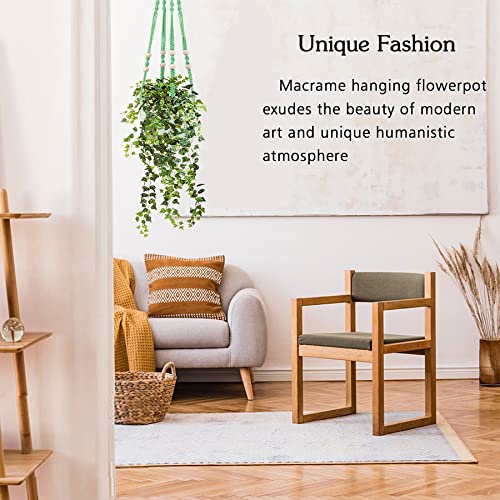 Augshy Macrame Plant Hangers Green Hanging Planters for Indoor Outdoor Home Decor, Hanging Plant Holder No Tassels Set of 2 with 4 Hooks - color: Green, size: 35 Inches