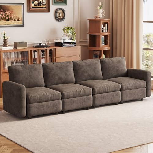 Guyii 4 Seats Sectional Sofa Modern 4 People Couch Deep Seat Soft Cushion Sofa Brown Living Room Sofa for Apartment Hotel Office Easy Assemble - color: Brown, size: 4 seater