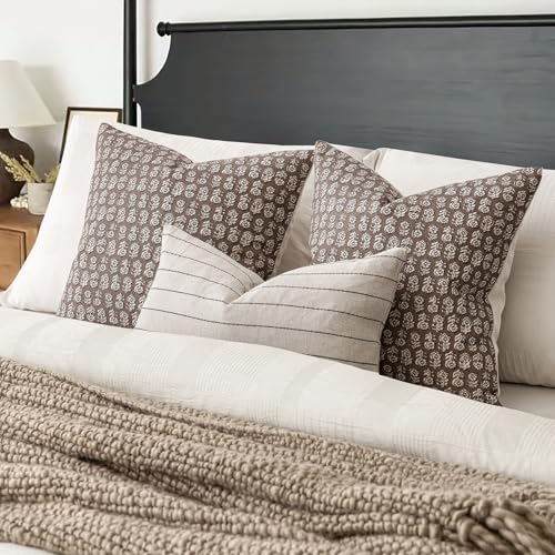 Foindtower Set of 2 Decorative Neutral Floral Print Throw Pillow Covers Vintage Accent Farmhouse Cushion Covers Boho Home Decor for Sofa Chair Couch Bedroom Living Room,18×18 Inch,Brown - color: Chocolate, size: 18" x 18" (Pack of 2)