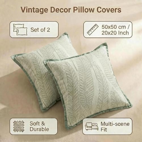 Floral Spring Throw Pillow Covers 20x20 Set of 2 Chenille Velvet Decorative Pillows for Bed Couch Living Room William Morris Farmhouse Cushion Covers Sage Green and White - color: Leaf Green, size: 20" x 20" (Pack of 2)
