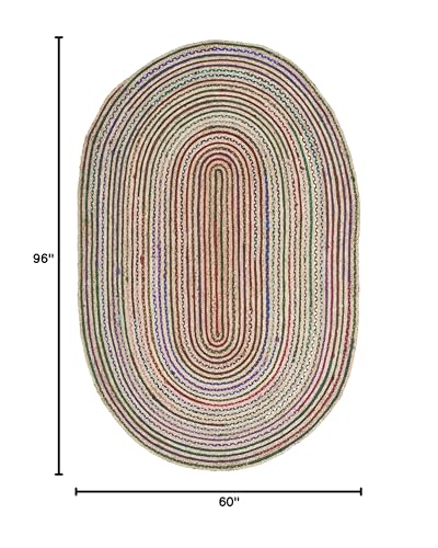 SAFAVIEH Cape Cod Collection Area Rug - 5' x 8' Oval, Natural & Multi, Handmade Boho Braided Jute, Ideal for High Traffic Areas in Living Room, Bedroom (CAP251A) - size: 5' x 8' (Oval)