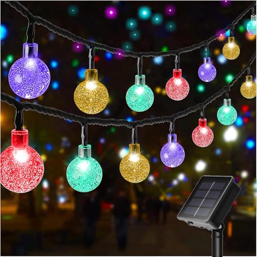 Solar String Lights Outdoor Waterproof, 1 Pack 50 LED 2.3CM 23 FT Each, Solar Powered Patio Lights with 8 Lighting Modes for Garden Yard Porch Wedding Party...(Seven Colors) - color: seven colors