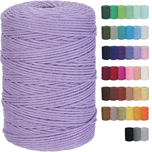 Cotton Macrame Cord 3mm 328yards Natural Colored Macrame Supplies, Soft Craft Cotton Rope for Plant Hanger Wall Hanger Dreamcatcher (Light Purple) - color: Light Purple, size: 3mmx328Yards