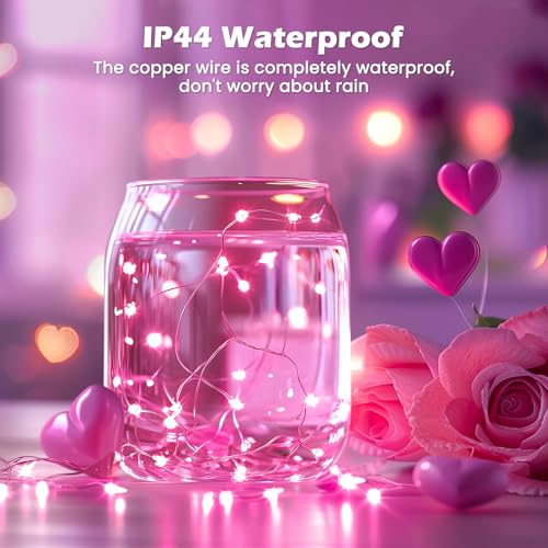 5 Pack Fairy Lights Battery Operated, 7 Feet 20 Led String Lights with Timer, Waterproof Firefly Lights on Silver Wire for Home Party Wedding Christmas Decorations, 6 Hours on/18 Hours Off, Pink - color: Pink, size: 5Pack