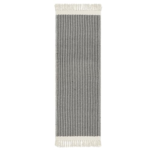 Lahome Belle Boho Hallway Runner Rug, 2x6 Laundry Room Lightweight Entry Woven Cotton Throw Mat with Tassels, Farmhouse Non Shedding Washable Black Low Pile Runner for Kitchen Bathroom - color: Black, size: 2' x 6' (Runner)