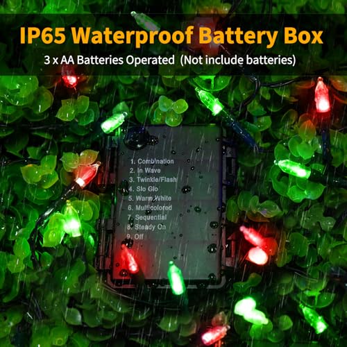 Brightown Battery Operated Christmas Lights 2 Pack 18 Feet 50 LED Clear Mini String Lights with 8 Modes Waterproof Tree Lights for Xmas Outdoor Indoor Holiday Party Garden Decor, Red & Green - color: Red & Green, size: 50 LEDs x 2 Pack