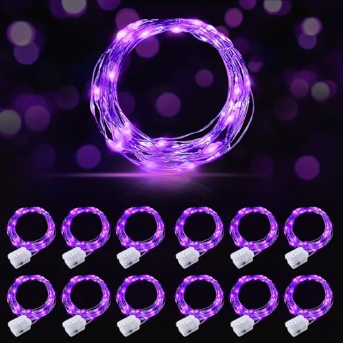 AIKEI 12 Pack LED Fairy Lights Battery Operated, Mini String Lights Waterproof 7ft 20 Led Firefly Starry Lights for Wedding Party Bedroom Garden Christmas Decoration Purple - color: Purple, size: 12PCS-STANDARD