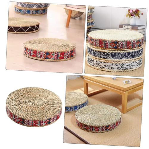 SUPVOX Woven Floor Pillow Meditation Cushion Handmade Indoor Seating Mat 30cm Diameter Bohemian Red Natural Grass Floor Cushion for Mindfulness Practice and Home Decor
