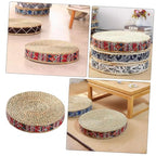 SUPVOX Woven Floor Pillow Meditation Cushion Handmade Indoor Seating Mat 30cm Diameter Bohemian Red Natural Grass Floor Cushion for Mindfulness Practice and Home Decor