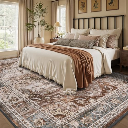 6x9 Area Rugs for Living Room Rug Brown Bedroom Rug Carpet Washable Neutral Vintage Dining Room Rugs for Under Table Soft Comfortable Non Slip - color: Brown Multi, size: 6' X 9' (Rectangular)