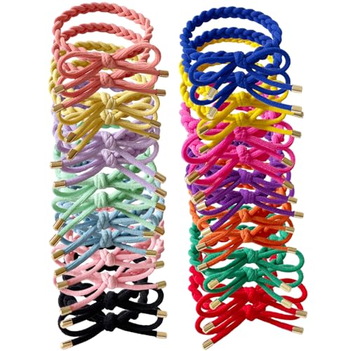 28 PCS Colorful Braided Hair Ties Bow Tie Hair Bracelets for Women Girls Elastic Hair Ties No Damage Ponytail Holders(14 Colors) - color: Bright-14 Colors