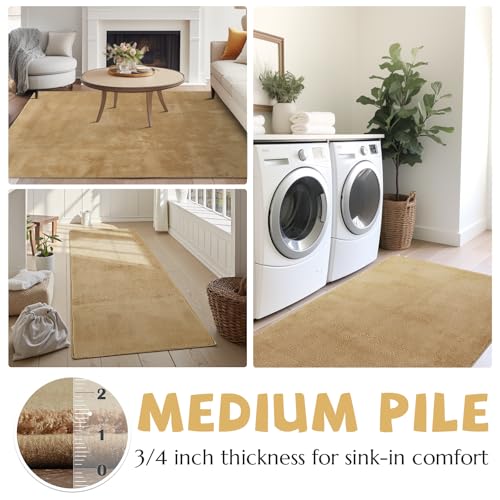 jinchan Solid Plush Area Rug 2x3 Performance Shaggy Washable Rug Indoor Entryway Doormat Soft Modern Faux Wool Cozy Non Slip Carpet for Living Room Kid Room Bedroom Nursery Tan - color: Solid Tan, size: 2' x 3' (Rectangular)