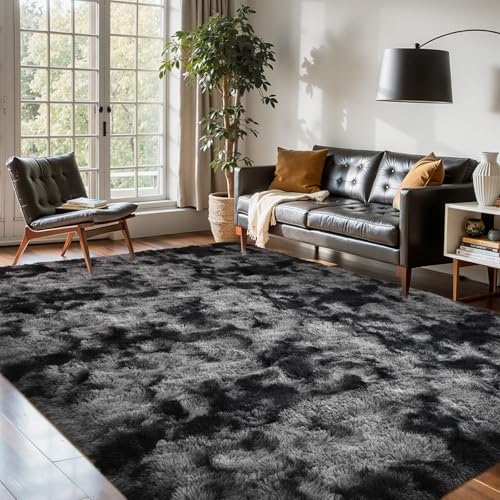 5x7 Ft Large Shag Rug for Living Room Bedroom,Tie-Dyed Ultra Soft Fluffy Furry Area Rug, Aesthetic Carpet for Indoor Floor Home Decor(Dark Grey) - color: A-tie-dye Darkgrey, size: 5' X 7' (Rectangular)