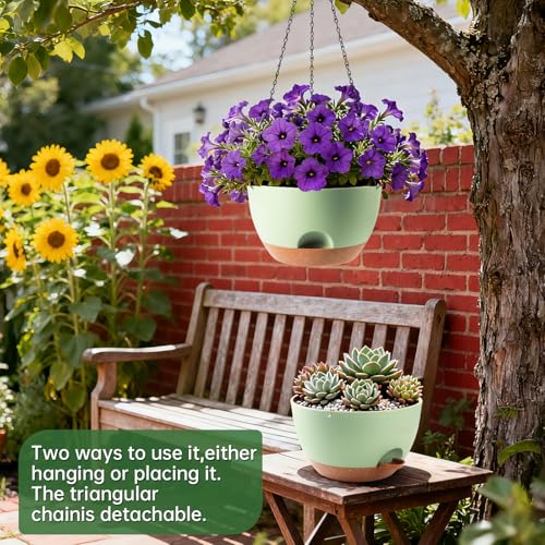 13-inch Oversized Hanging Planter Set of Two,Planters for Indoor and Outdoor Plants.Place Plant pots Across Diverse Settings Including windowsills,Living Room,and Gardens.Green-Brown - color: Green 2 Pack, size: 13 inch