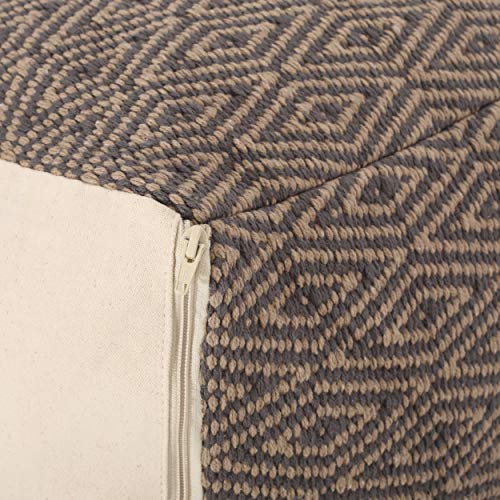 Foamma Pouf Ottoman Grey+Brown, 15"x15"x15" - Square Ottoman Foot Rest for Living Room and Bedroom, Pouf Footstool, Foot Rest for Couch, Boho Furniture for Home - color: Grey + Brown