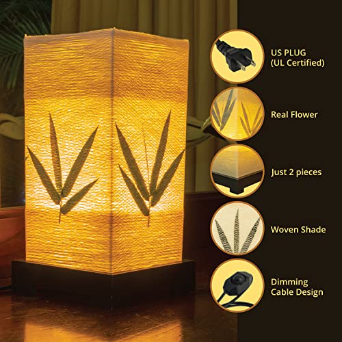 Japanese Lamp Lantern Asian - Table Lamp Japanese Decor Bamboo Lamp for Nightstand, Dresser, Living Room, Kids Room, Dorm, Office - Instructions + Lightbulb Included - color: Bamboo Leaf (Dimmable)