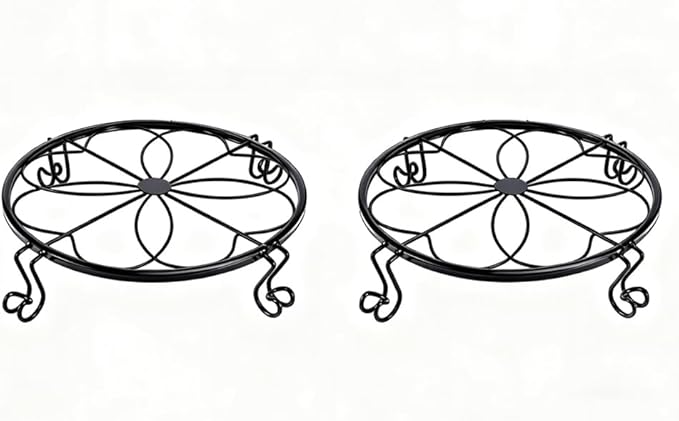 1/2/4 Pack 10/12 Inch Heavy Duty Iron Plant Stands - Rustproof Metal Flower Pot Holder for Indoor Outdoor Use, Round Wrought Iron Planter Stand for Corner Gardening, Patio, Balcony Decor- Black (10IN2PCS)