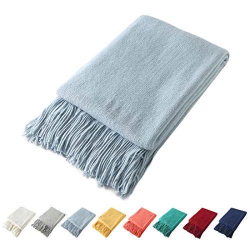 Homiest Decorative Knitted Throw Blanket with Fringe Soft & Cozy Tassel Blanket for Couch Sofa Bed (Pale Blue,50x60) - color: Baby Blue, size: 50" x 60"