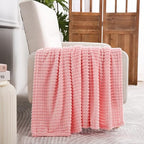 Puncuntex Flannel Fleece Throw Blanket Light Pink 50"×70",Super Soft Plush Cozy Blanket with Square Grid Design Luxury for Couch Sofa Chair - color: Light Pink, size: 50"×70"