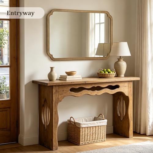WallBeyond 30" x 48" Wood Bathroom Mirror for Wall Mounted, Rustic Rounded Corner Vanity Mirror for Entryway, Living Room or Bedroom Home Decorative [30" x 48" Natural Color] - color: Natural a, size: 48"L x 30"W