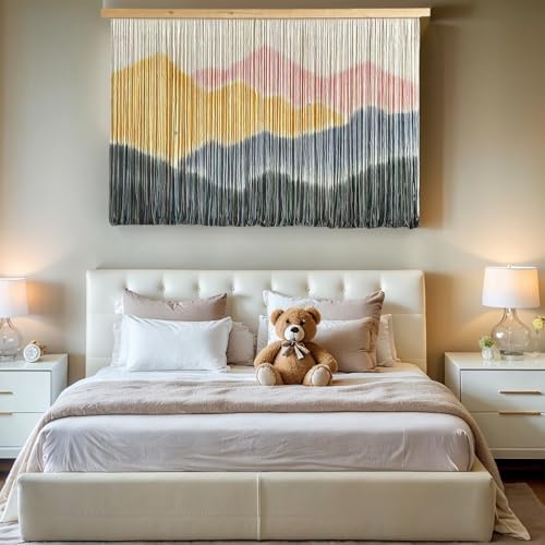 laddawan Extra Large Macrame Wall Hanging Dip-Dyed Tapestry Modern Wooden Home Wall Art For Living room Boho Handmade Wall Decor For Bedroom (Yellow) - color: Yellow