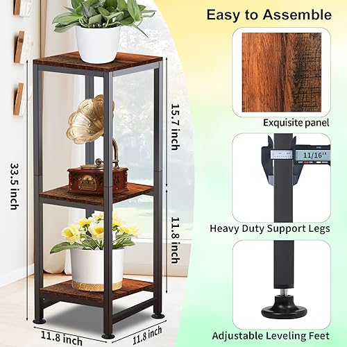 Plant Stand Indoor, 3 Tier Plant Stands for Indoor Plants, 33.5'' Tall Multiple-Tier Plant Shelf Square Flower Stand for Patio, Living Room, Balcony - color: brown, size: 33''