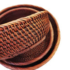 9 Inch Round Rattan Bowl Basket, Handmade Wicker Basket Tray with Scalloped Edge and 3”Deep Wall, Decorative Woven Dark Brown Bread Basket Fruit Bowl Key Holder Table Centerpiece, M - color: M - D8.7 x H2.8 inch