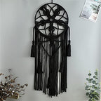 Dream Catcher Tapestry Boho Macrame Cotton Woven Handmade Bohemian Art with Tassel Craft Ornament for Bedroom Living Room Apartment Nursery 12x32 Inch - color: Black