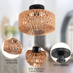 Ceiling Light Fixture,Hand-Woven Rattan Flush Mount Ceiling Light,Farmhouse Light Fixtures Ceiling Mount Boho for Hallway Bedroom Kitchen Entryway Living Room - color: 9.8 IN Ceiling Light