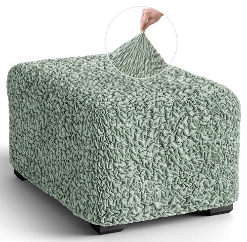 PAULATO BY GA.I.CO. Ottoman Cover Pouf Slipcover 1-Piece Stretch Cotton Stool Slipcovers for Kids Protective and Soft Ottoman Slip Cover Eco-Friendly Furniture Protector - Fuco Cotton - Sage Green