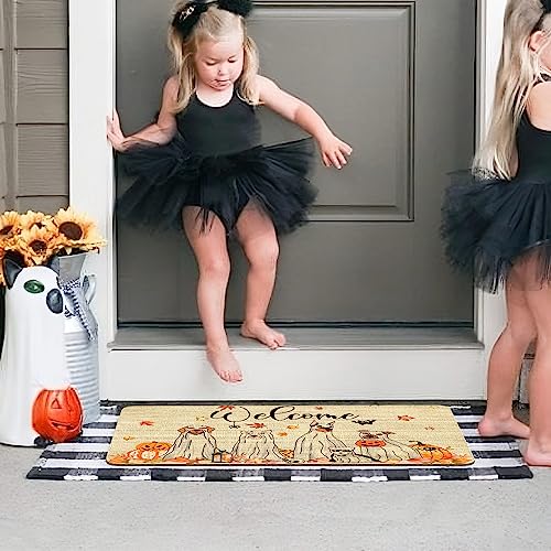 Halloween Fall Door Mat,Halloween Ghost Dogs Pumpkin Outdoor Mats for Front Door,Halloween Indoor Entrance Non-Slip Doormat,Fall Entryway Welcome Rubber Mats for Front Porch Decor 30" x 17" - color: Halloween Ghost Dogs