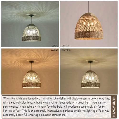 18.9" Large Rattan Chandelier,Rattan Pendant Lights Boho 3-Lights Wicker Hand-Woven Kitchen Island Pendant Lighting for Kitchen Islands Dining Rooms, - size: 3-Light 18.9 inch