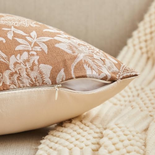 Floral Jacquard Throw Pillow Covers Set of 2, Background/Caramal 22x22 Inch, Farmhouse Decorative Cotton Caramal Cushion Covers for Sofa Bed Living Room Home Decor ﻿ - color: Background/Caramel, size: 22" x 22" (Pack of 2)