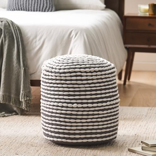 Foamma Pouf Ottoman 20" 20"x18", White - Cylindrical Ottoman Foot Rest for Living Room and Bedroom, Pouf Footstool with Boho Design, Foot Rest for Couch with Water Resistant Fabric, Boho Furniture - color: White