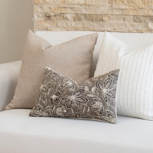 FIOUOVO Floral Throw Pillow Covers 12x20 Set of 2 Farmhouse Pillow Covers Vintage Neutral Accent Pillowcases Decorative Cushion Covers for Sofa Couch Living Room Bedroom Home Decor, Taupe - color: Taupe, size: 20" x 12" (Pack of 2)
