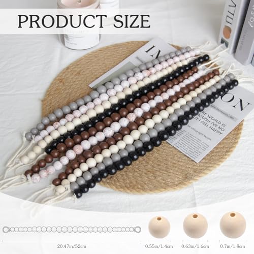 Hion 6 Pcs Boho Curtain Tiebacks,Wood Beads Curtain Holdbacks,Outdoor Farmhouse Tie Backs for Curtains,Curtain Holders for Drapes Home Office Room Decor with Hooks No Drilling(Coffee) - color: Coffee, size: 6 Pack