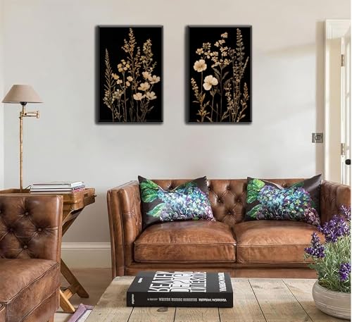 2Psc Dark Botanical Wall Art Vintage Black Flower Painting Picture Wall Decor Moody Flower Poster Print Artwork for Living Room Bedroom or Office Home Decoration 16x24 Inch - color: Retro Flowers 7, size: 24"L x 16"W