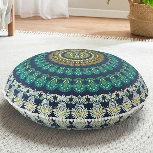 Codi Meditation Floor Pillow, Round Large Pillows Seating for Adults, Bohemian Mandala Circle Cushion for Outdoor Fireplace Yoga Living Room, 32 Inch, Memory Foam Added, Green - color: Round | Green, size: 1 Count (Pack of 1)