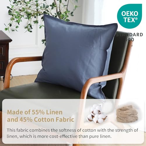 Simple&Opulence Linen Euro Shams Basic Style Solid Color 24x24 Inch Pack of 2 Flax Cotton Blend Decor Throw Pillow Covers Soft Breathable Farmhouse Pillow Shams - Navy Blue - color: Navy Blue, size: 24"×24"