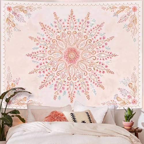 Lunerfex Floral Mandala Tapestry Boho Tapestry for Bedroom Pink Tapestries Wall Hanging Living Room Wall Art and Home Decor 60x80 - color: Pink, size: 80"L x 60"W