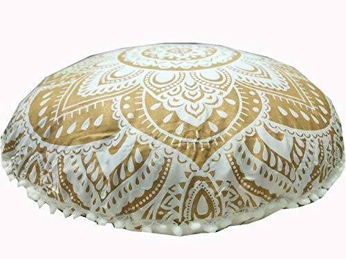 Large Round seat Floor Cushion Chair Ottoman Cover Pouf Pillow Meditation Floor Cushions for Adults Seating pouffe Ottoman Throw Covers Craft Room Furniture for Sitting Cover Gold White 32 inch Round - color: Gold White, size: 32" Round