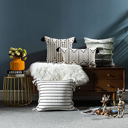 LIGICKY Boho Throw Pillow Covers with Tassel Decorative Square Woven Pillowcase for Couch Sofa Bed, Black and White 18x18 Inch - color: Black Stripe, size: 18" x 18" (Pack of 1)