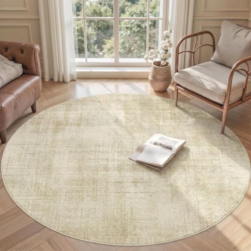 Joydeco 6ft Round Washable Area Rug Classic, Beige | Non-Slip Large Circle Carpet Low Pile for Living Room Bedroom Dining Room - color: Beige, size: 6' (Round)