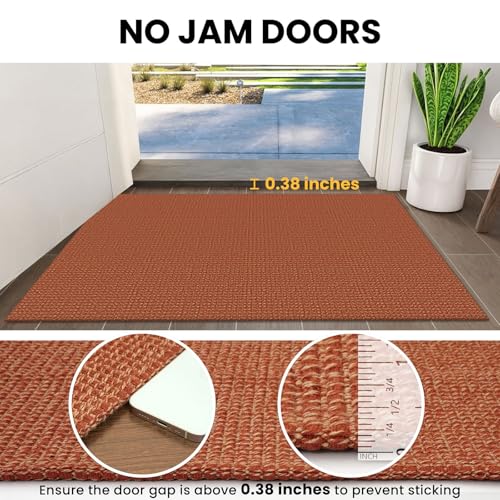 IOHOUZE Small Area Rug 2x3 Washable Woven Rugs for Entryway Non Slip Rubber Backed Front Door Rugs Indoor Doormat Throw Rug Floor Carpet for Entrance Kitchen, Burnt Orange/Tan - color: Brunt Orange/Tan, size: 2' x 3' (Rectangular)