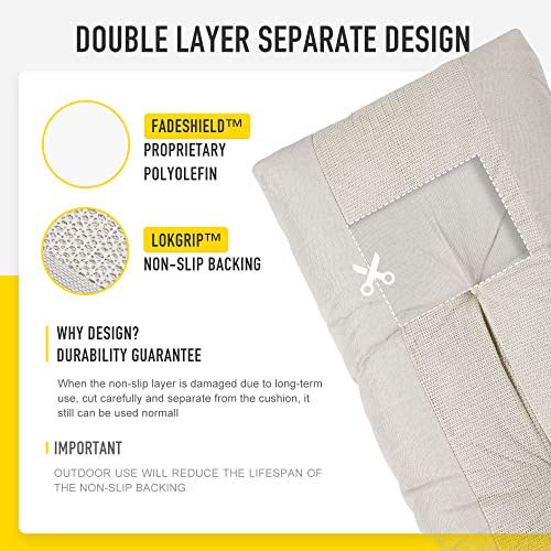 SUNROX LokGrip Non Slip Tufted Memory Foam Bench Cushion, FadeShield Water Resistant Durable Thicken Outdoor/Indoor Bench Seat Pads 51x16x4 inch, Cream - color: Cream, size: 51x16 Inch (Pack of 1)