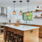 LAMSU 3 Pack Rattan Pendant Lights Kitchen Island, Farmhouse Pendant Lighting with Hand Woven Wicker Shade, Boho Chandelier Light Fixtures Ceiling Hanging for Dining Room Bedroom Foyer Hallway - size: 3 Pack