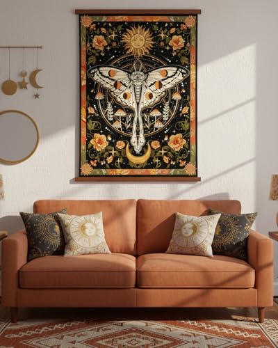 Aipon Orange Moth Tapestry Boho Retro Floral Flowers Tapestries Aesthetic Vintage Mushroom Tapestry Bedroom Indie Verti1cal Ta1pestry Wall Hanging for Living Room Dorm (36.00'' × 48.00'', Orange) - color: Orange, size: 48"L x 36"W