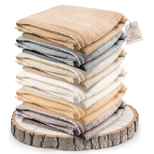 Cashmere Blanket – Hand Woven 100% Pure Wool Throw Blanket, 135 x 270 cm – Herringbone Pattern Cozy, and Soft Blanket for Bed, Sofa, or Couch - Made in Nepal - color: Brown