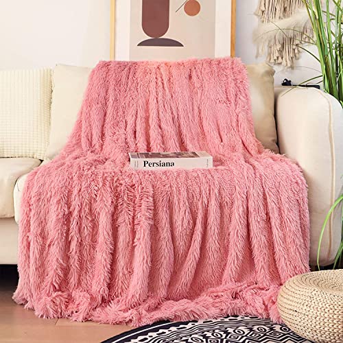 Tuddrom Decorative Extra Soft Faux Fur Blanket Twin Size 70" x 78",Solid Reversible Fuzzy Fluffy Cozy Plush Fleece Comfy Microfiber Fur Blanket for Couch Sofa Bed,Pink - color: Pink, size: Twin-70" x 78"