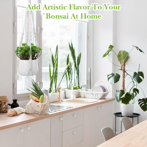 White Macrame Plant Hanger Set, 2 Pack Boho Hanging Plant Holder, Plants Hanger for Indoor Outdoor Home Decoration, 21 Inchs Braided Cotton Hanging Planters for Indoor Plants, No Tassels